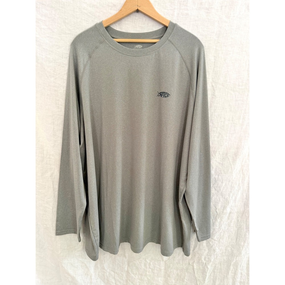 AFTCO Fishing Shirt Mens Gray Long Sleeve Performance Raglan Logo Tee 3XL
